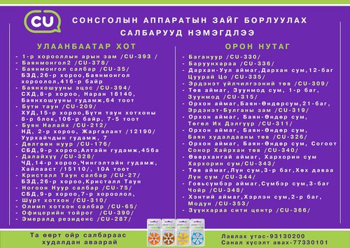 СU Шинэ салбарууд нэмэгдлээ.